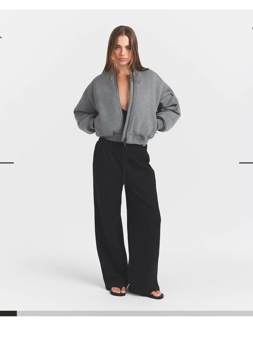SKIMS Gray Cropped neoprene Bomber Jacket